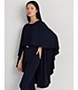 Color:Navy - Image 6 - Boat Neck Sleeveless Belted Cape Jumpsuit