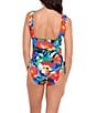 Color:Multi - Image 2 - Bold Abstract Floral Print Shirred Side Tie Tank One Piece Swimsuit