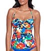 Color:Multi - Image 1 - Bold Abstract Floral Print Twist Bandini Swim Top