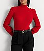 Color:Martin Red - Image 4 - Button Trim Mock Neck Long Puffed Sleeve Sweater