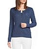 Lauren Ralph Lauren Petite Size Cable Knit Crew Neck Long Sleeve Button Front Cardigan - Image 1