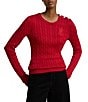 Lauren Ralph Lauren Cable Knit Crew Neck Long Sleeves Shoulder Button Sweater Top - Image 1
