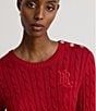 Lauren Ralph Lauren Cable Knit Crew Neck Long Sleeves Shoulder Button Sweater Top - Image 4