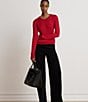 Lauren Ralph Lauren Cable Knit Crew Neck Long Sleeves Shoulder Button Sweater Top - Image 5