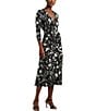 Color:Black - Image 1 - Carlyna Floral Jersey Surplice 3/4 Sleeve Tie Waist Midi Dress
