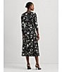Color:Black - Image 6 - Carlyna Floral Jersey Surplice 3/4 Sleeve Tie Waist Midi Dress