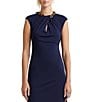 Color:Refined Navy - Image 3 - Chain Trim Round Neck Cap Sleeve Dress