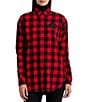 Color:Red/Black - Image 1 - Check Point Collar Long Sleeve Shirt