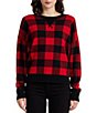 Color:Black/Martin Red - Image 1 - Checked Crew Neckline Long Sleeve Sweater