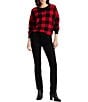 Color:Black/Martin Red - Image 3 - Checked Crew Neckline Long Sleeve Sweater