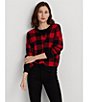 Color:Black/Martin Red - Image 4 - Checked Crew Neckline Long Sleeve Sweater