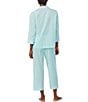 Color:Turquoise/Print - Image 2 - Checkered Print 3/4 Sleeve Notch Collar Woven Pajama Set