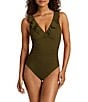Lauren Ralph Lauren Core Solid Ruffle Underwire One Piece Swimsuit - Image 1