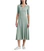Color:Soft Laurel - Image 1 - Cotton Blend Collared Neckline Midi Dress