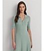 Color:Soft Laurel - Image 5 - Cotton Blend Collared Neckline Midi Dress