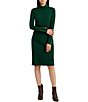 Color:Season Green - Image 1 - Cotton Blend Turtleneck Long Sleeve Sheath Dress
