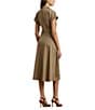 Lauren Ralph Lauren Cotton Blend Twist-Front Point Collar Neck Short Sleeve Button Front Shirt Midi Dress, Color:Tan - Image 2