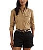Lauren Ralph Lauren Cotton Point Collar Long Sleeves Button Front Shirt, Color:Birch Tan - Image 1