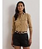 Lauren Ralph Lauren Cotton Point Collar Long Sleeves Button Front Shirt, Color:Birch Tan - Image 6