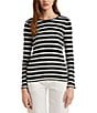 Color:Black/White - Image 5 - Cotton Stripe Crew Neck Long Sleeve Slim Fit Top