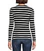 Color:Black/White - Image 2 - Cotton Stripe Crew Neck Long Sleeve Slim Fit Top