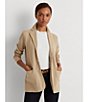 Color:Birch Tan - Image 5 - Notch Lapel Long Sleeve Cotton Knit Blazer