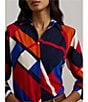Lauren Ralph Lauren Crepe de Chine Abstract Print Point Collar Long Sleeve Button-Front Shirt, Color:Blue Multi - Image 4