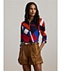 Lauren Ralph Lauren Crepe de Chine Abstract Print Point Collar Long Sleeve Button-Front Shirt, Color:Blue Multi - Image 6