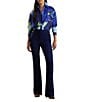Lauren Ralph Lauren Crepe de Chine Abstract Print Point Collar Long Sleeve Coordinating Button Front Shirt, Color:Blue Multi - Image 3
