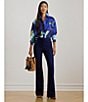Lauren Ralph Lauren Crepe de Chine Abstract Print Point Collar Long Sleeve Coordinating Button Front Shirt, Color:Blue Multi - Image 6