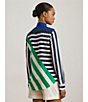 Lauren Ralph Lauren Crepe de Chine Color Block Stripe Point Collar Long Sleeve Button Front Shirt, Color:Navy/White/Green - Image 5