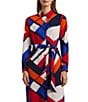 Lauren Ralph Lauren Crepe de Chine Printed Point Collar Long Sleeve Button-Front Self-Tie Waist Midi Shirtdress, Color:Blue Multi - Image 3