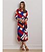 Lauren Ralph Lauren Crepe de Chine Printed Point Collar Long Sleeve Button-Front Self-Tie Waist Midi Shirtdress, Color:Blue Multi - Image 5