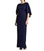 Color:Navy - Image 1 - Crew Neck Cape Overlay Short Sleeve Gown
