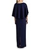 Color:Navy - Image 2 - Crew Neck Cape Overlay Short Sleeve Gown