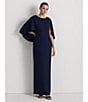 Color:Navy - Image 3 - Crew Neck Cape Overlay Short Sleeve Gown