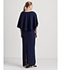 Color:Navy - Image 4 - Crew Neck Cape Overlay Short Sleeve Gown