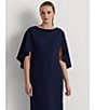 Color:Navy - Image 5 - Crew Neck Cape Overlay Short Sleeve Gown