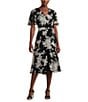 Color:Black - Image 1 - Crinkle Georgette Floral Print Surplice V-Neck Short Sleeve Midi Dress
