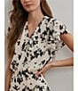 Lauren Ralph Lauren Crinkle Georgette Floral Print V-Neck Cap Sleeve Maxi A-Line Dress, Color:Cream/Black - Image 4