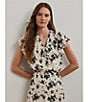 Lauren Ralph Lauren Crinkle Georgette Floral Print V-Neck Cap Sleeve Maxi A-Line Dress, Color:Cream/Black - Image 6