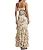 Color:White Multi - Image 2 - Crinkle Georgette Floral Print V-Neck Sleeveless Ruffle Gown