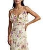 Color:White Multi - Image 3 - Crinkle Georgette Floral Print V-Neck Sleeveless Ruffle Gown