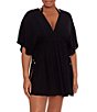 Color:Black - Image 1 - Crinkled Tunic Cover-Up