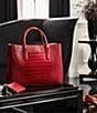 Lauren Ralph Lauren Croc-Embossed Leather Zip Card Case, Color:Red - Image 3