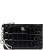 Lauren Ralph Lauren Croc-Embossed Leather Zip Card Case, Color:Black - Image 1