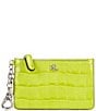 Lauren Ralph Lauren Croc-Embossed Leather Zip Card Case, Color:Lime Chartreuse - Image 1