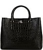 Lauren Ralph Lauren Croco Embossed Leather Large Marcy Satchel Bag, Color:Black - Image 1