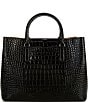 Lauren Ralph Lauren Croco Embossed Leather Large Marcy Satchel Bag, Color:Black - Image 2