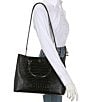 Lauren Ralph Lauren Croco Embossed Leather Large Marcy Satchel Bag, Color:Black - Image 4